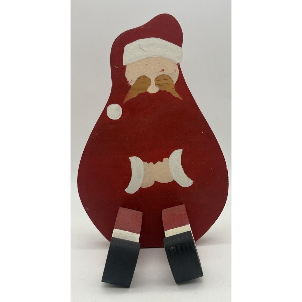 Handmade Wooden Santa Figurine 7” x 4.75” Folk Art Primitive Christmas Decor